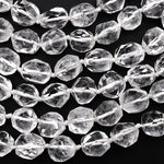 Super Clear AAA Natural Rock Crystal Quartz Handcut Faceted 10mm Rounded Nugget Beads Gemstone 15.5" Strand
