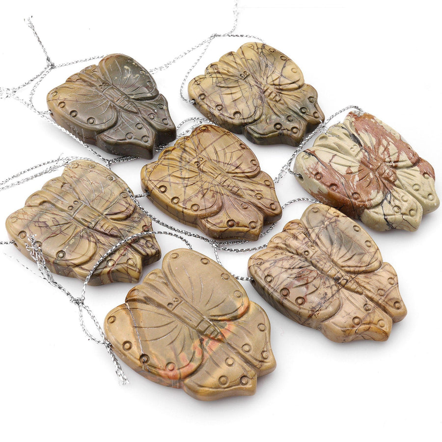 Carved Natural Red Creek Jasper Top Side Drilled Butterfly Pendant Aka MultiColor Picasso Jasper