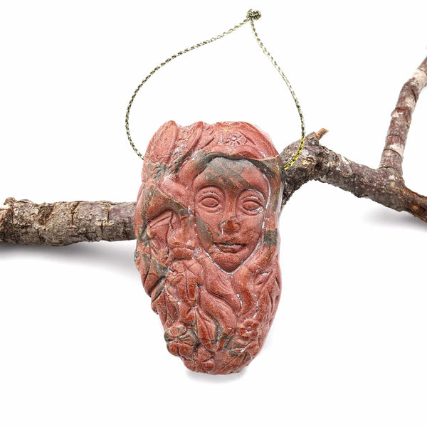 Natural Red Creek Jasper Pendant Hand Carved Humming Bird Woman Face Side Drilled Aka MultiColor Picasso Jasper A2