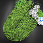 AAA+ Natural Green Peridot 2mm 3mm 4mm Faceted Round Beads 15.5" Strand