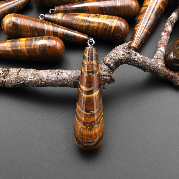AAA Natural Golden Tiger Iron Pendant Long Teardrop Shape Gemstone A1