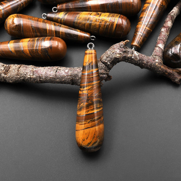 AAA Natural Golden Tiger Iron Pendant Long Teardrop Shape Gemstone A2