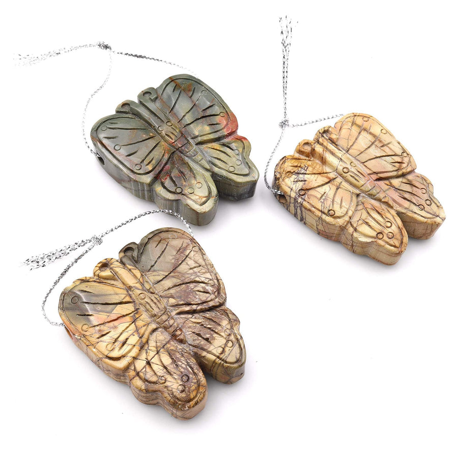 Large Hole Pendant Hand Carved Natural Red Creek Jasper Side Drilled Butterfly Focal Bead Aka MultiColor Picasso Jasper