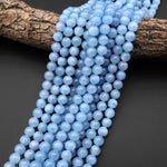 AAA Natural Blue Aquamarine 4mm 6mm 8mm 10mm 12mm Smooth Round Beads Real Genuine Gemstone Birthstone 15.5" Strand