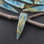 Natural Argentina Lemurian Aquatine Blue Calcite Pendant Golden Brown Matrix Dagger Triangle Side Drilled Gemstone
