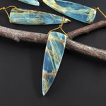 Natural Argentina Lemurian Aquatine Blue Calcite Pendant Golden Brown Matrix Dagger Triangle Side Drilled Gemstone