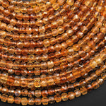 AAA Natural Golden Citrine Faceted 4mm Cube Gemstone Beads 15.5" Strand