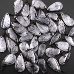 Natural Black Tourmaline Rutilated Quartz Smooth Teardrop Pendant