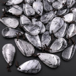Natural Black Tourmaline Rutilated Quartz Smooth Teardrop Pendant
