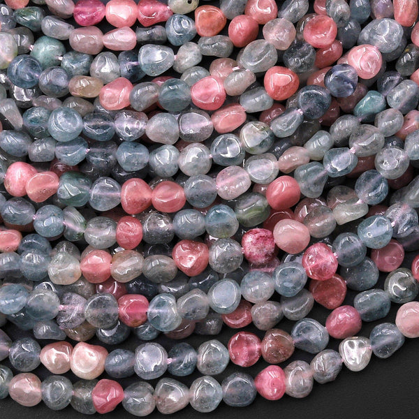 Natural Paraiba Blue Pink Tourmaline Freeform Smooth Pebble Nugget Beads Gemstone 15.5" Strand