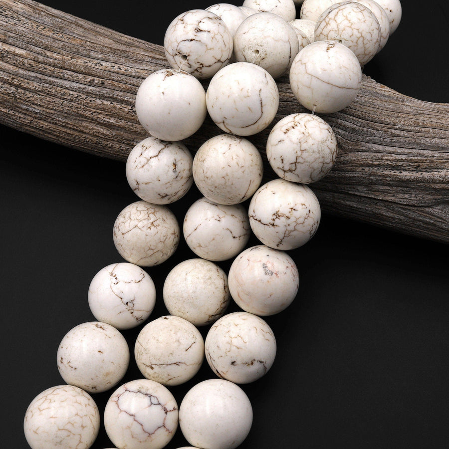 Large Natural White Turquoise Magnesite 24mm Smooth Round Beads 15.5" Strand