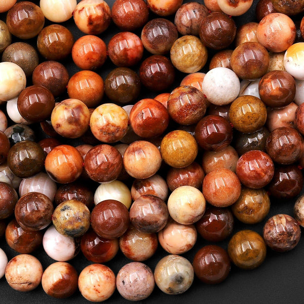 Natural Golden Red Moroccan Agate 8mm 10mm Round Beads 15.5" Strand