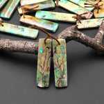 Natural Brown Green Chrysocolla Earring Rectangle Pair Drilled Matched Gemstone Bead From Australia