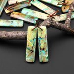 Natural Brown Green Chrysocolla Earring Rectangle Pair Drilled Matched Gemstone Bead From Australia