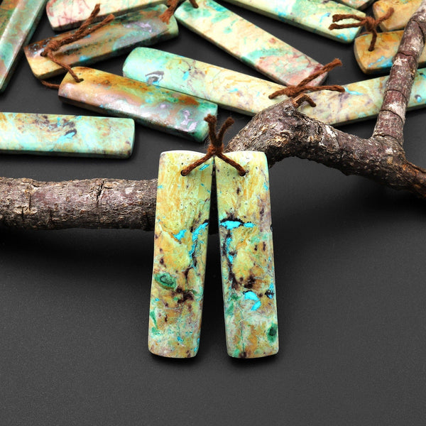Natural Brown Green Chrysocolla Earring Rectangle Pair Drilled Matched Gemstone Bead From Australia A5