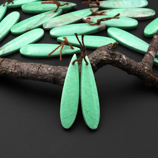 Rare Natural Utah Green Variscite Long Teardrop Earring Pair Matched Cabochon Gemstone Beads