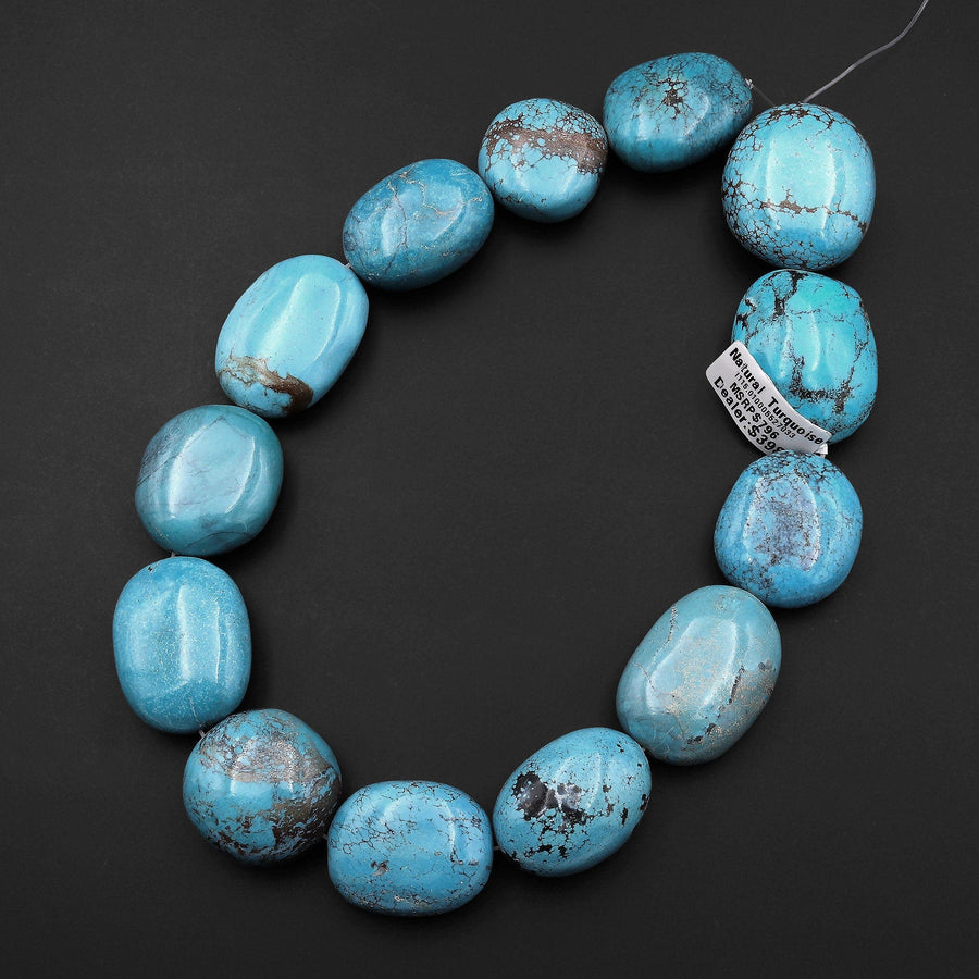 Large Natural Blue Turquoise Nugget Beads Genuine Real Turquoise Gemstone 15.5" Strand