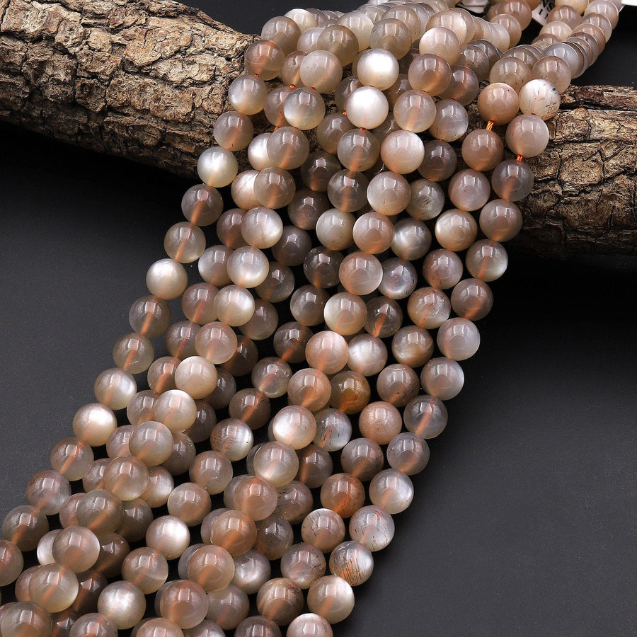 AAA Natural Silvery Peach Moonstone 6mm 8mm Round Beads 15.5" Strand