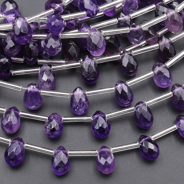 Faceted Natural Purple Amethyst Teardrop Briolette Beads Good for Earrings 9x6mm 15.5" Strand