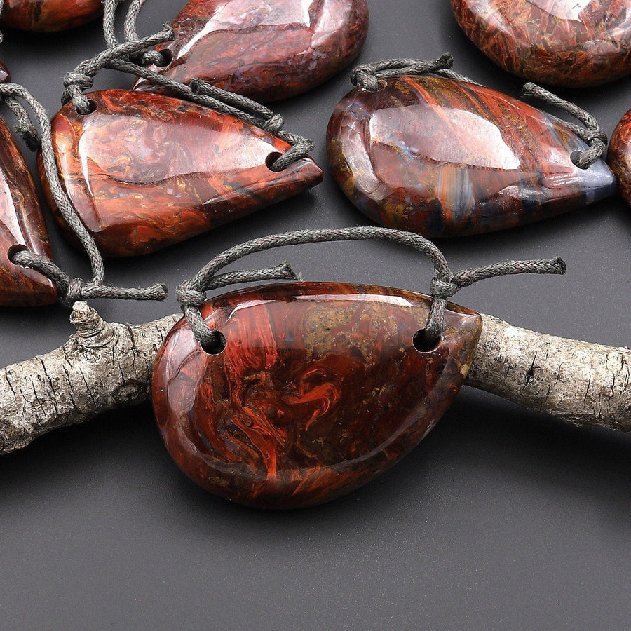 2 Hole Pendant Natural Golden Red Pietersite Pendant Gemstone A3