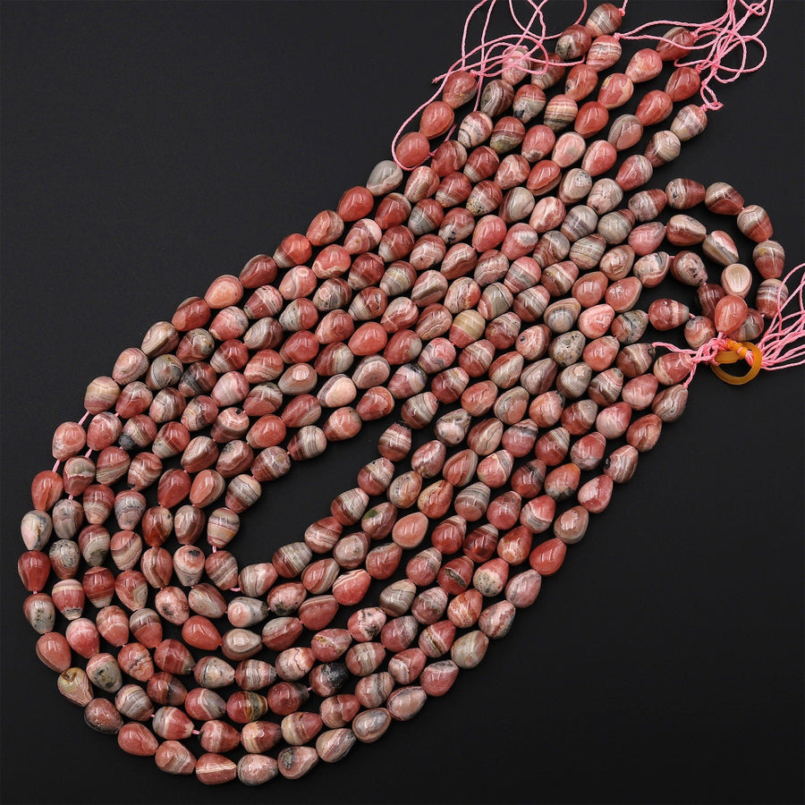 Natural Pink Red Rhodochrosite Smooth Teardrop Beads 10x8mm Good for Earrings 15.5" Strand