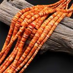 AAA Graduated Natural Orange Spiny Oyster Thin Rondelle Heishi Beads Gemstone 15.5" Strand