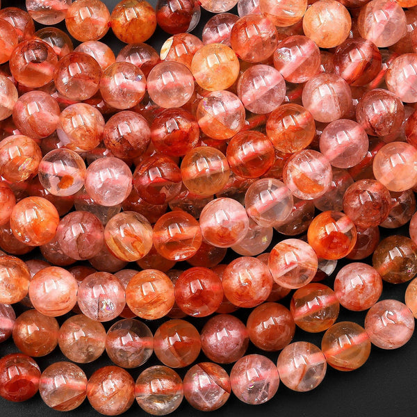 AAA Natural Red Hematoid Lepidocrocite Quartz 6mm 8mm Round Beads Rare Translucent Red Quartz Crystal Powerful Energy Stone 15.5" Strand