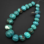 Hand Carved Genuine Real Natural Turquoise Large Pumpkin Beads Melon Nuggets 15.5" Strand