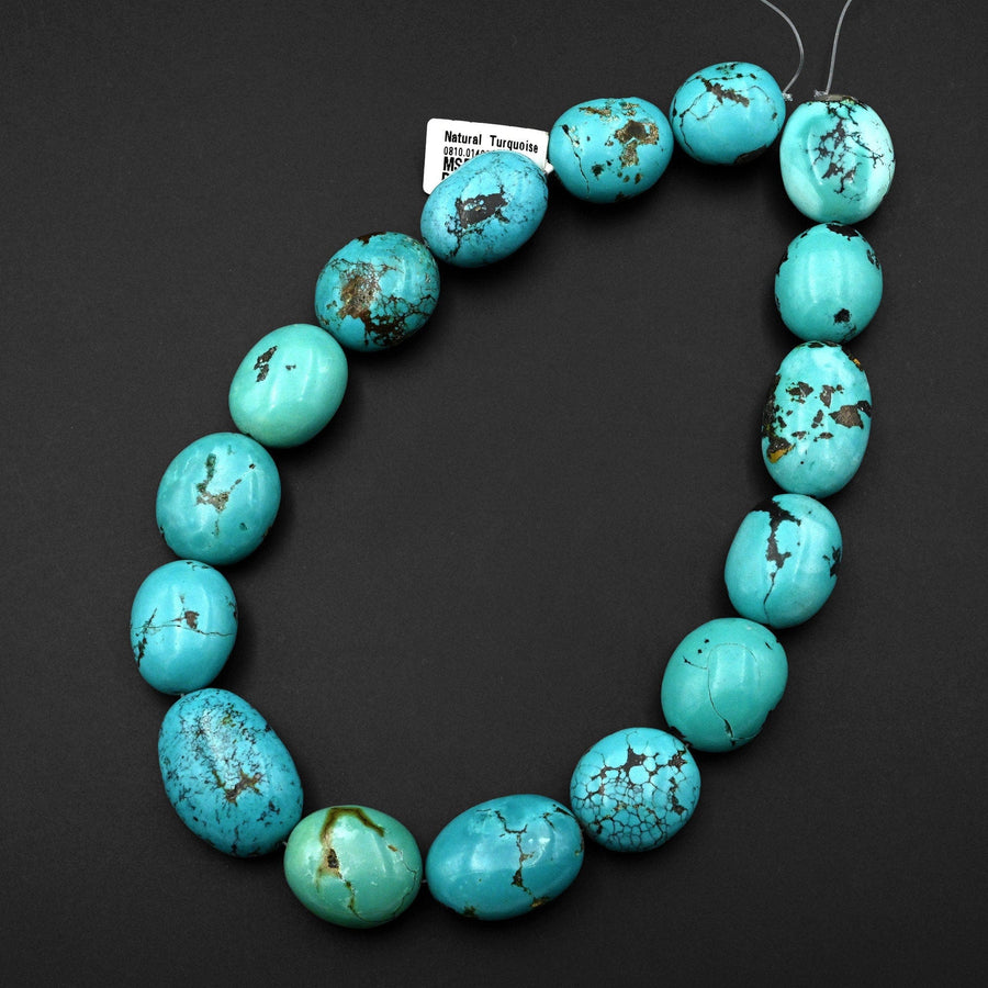 Large Natural Blue Green Turquoise Nugget Beads Genuine Real Turquoise Gemstone 15.5" Strand B0442