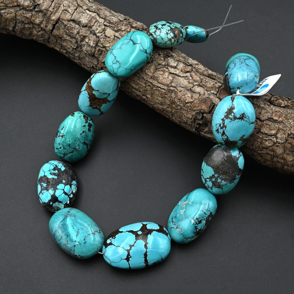 Large Natural Blue Turquoise Nugget Beads Genuine Real Turquoise Gemstone 15.5" Strand B0438