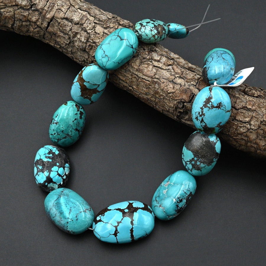 Large Natural Blue Turquoise Nugget Beads Genuine Real Turquoise Gemstone 15.5" Strand B0438