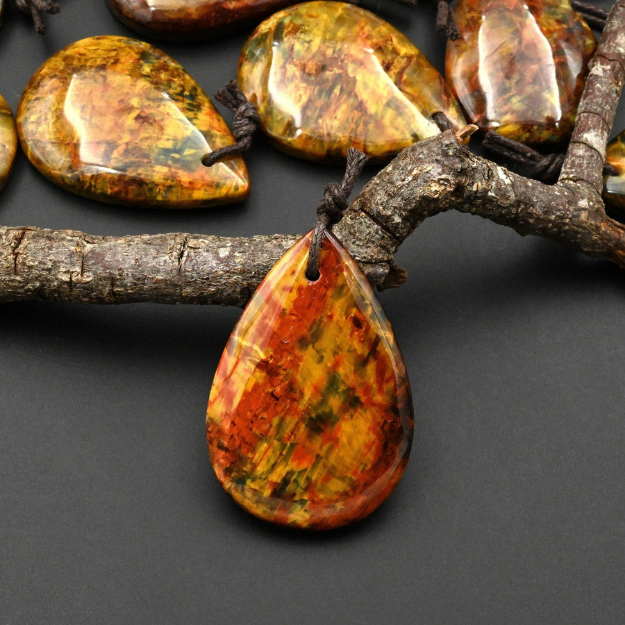 Rare AAA Natural Golden Red Blue Pietersite Teardrop Pendant Gemstone From South Africa A3