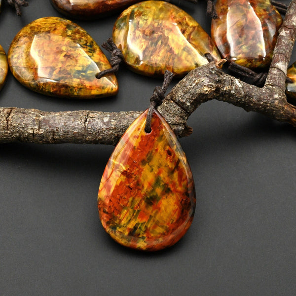 Rare AAA Natural Golden Red Blue Pietersite Teardrop Pendant Gemstone From South Africa A3