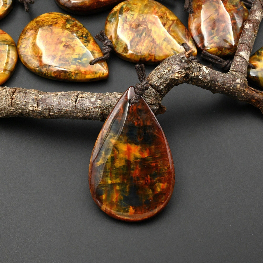 Rare AAA Natural Golden Red Blue Pietersite Teardrop Pendant Gemstone From South Africa A5