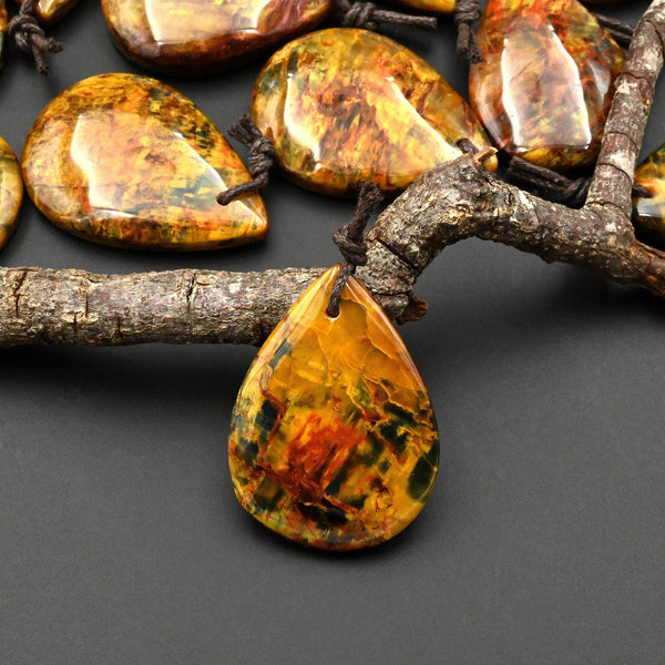 Rare AAA Natural Golden Red Blue Pietersite Teardrop Pendant Gemstone From South Africa A8