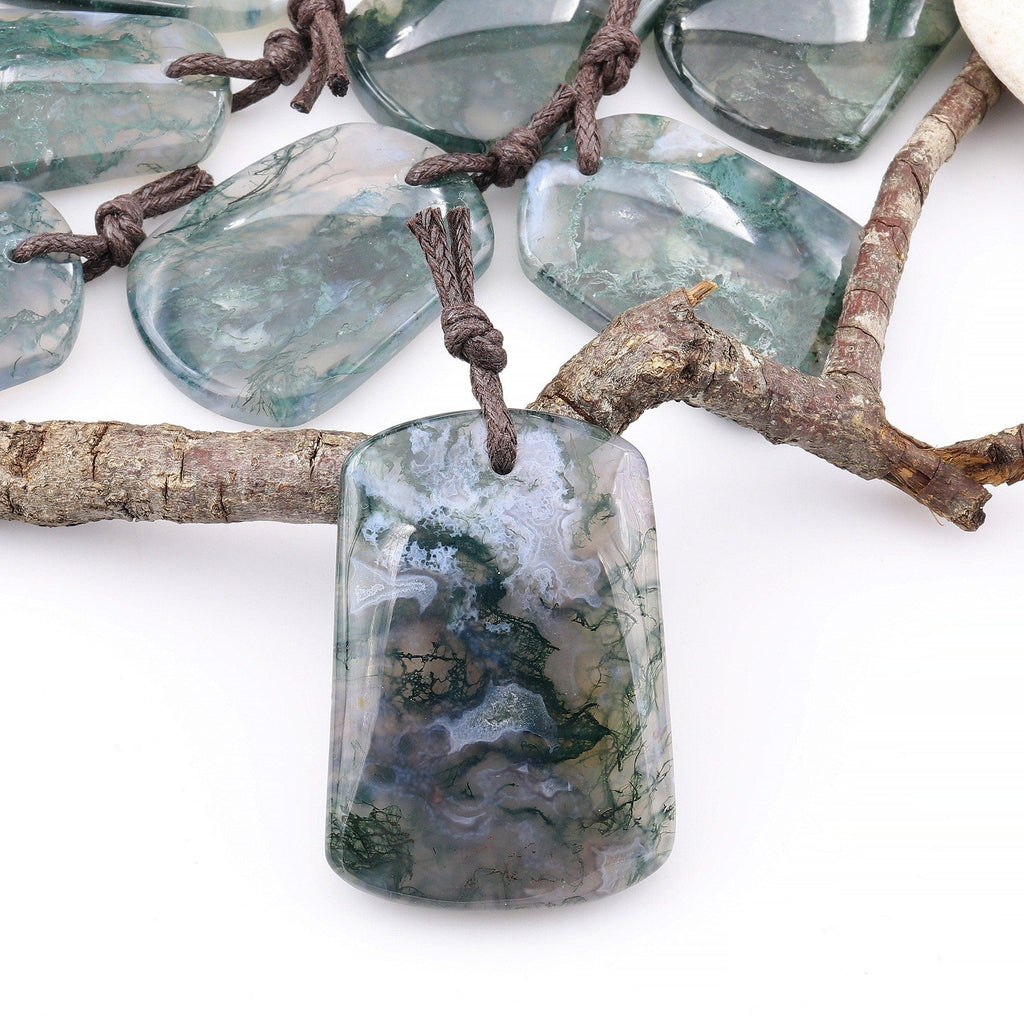 Large Natural Green Moss Agate Trepezoid Pendant Gemstone Focal Bead A5