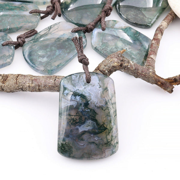 Large Natural Green Moss Agate Trepezoid Pendant Gemstone Focal Bead A5