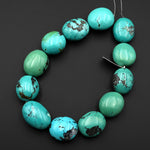 Large Natural Blue Green Turquoise Oval Nugget Beads Genuine Real Turquoise Gemstone 15.5" Strand B0520