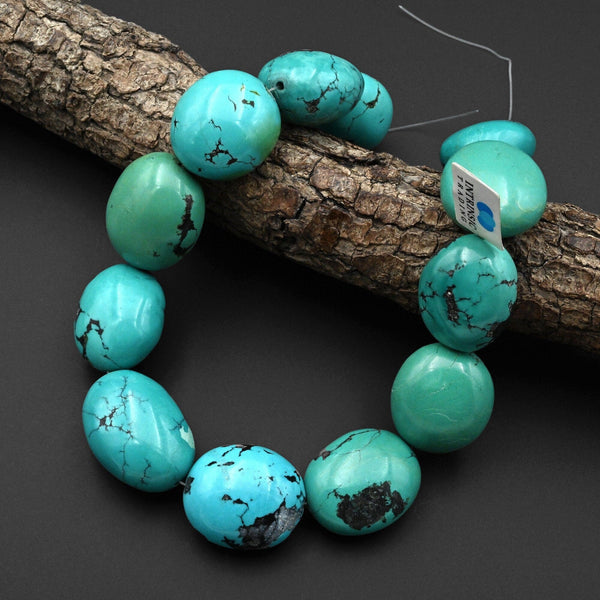Large Natural Blue Green Turquoise Oval Nugget Beads Genuine Real Turquoise Gemstone 15.5" Strand B0520