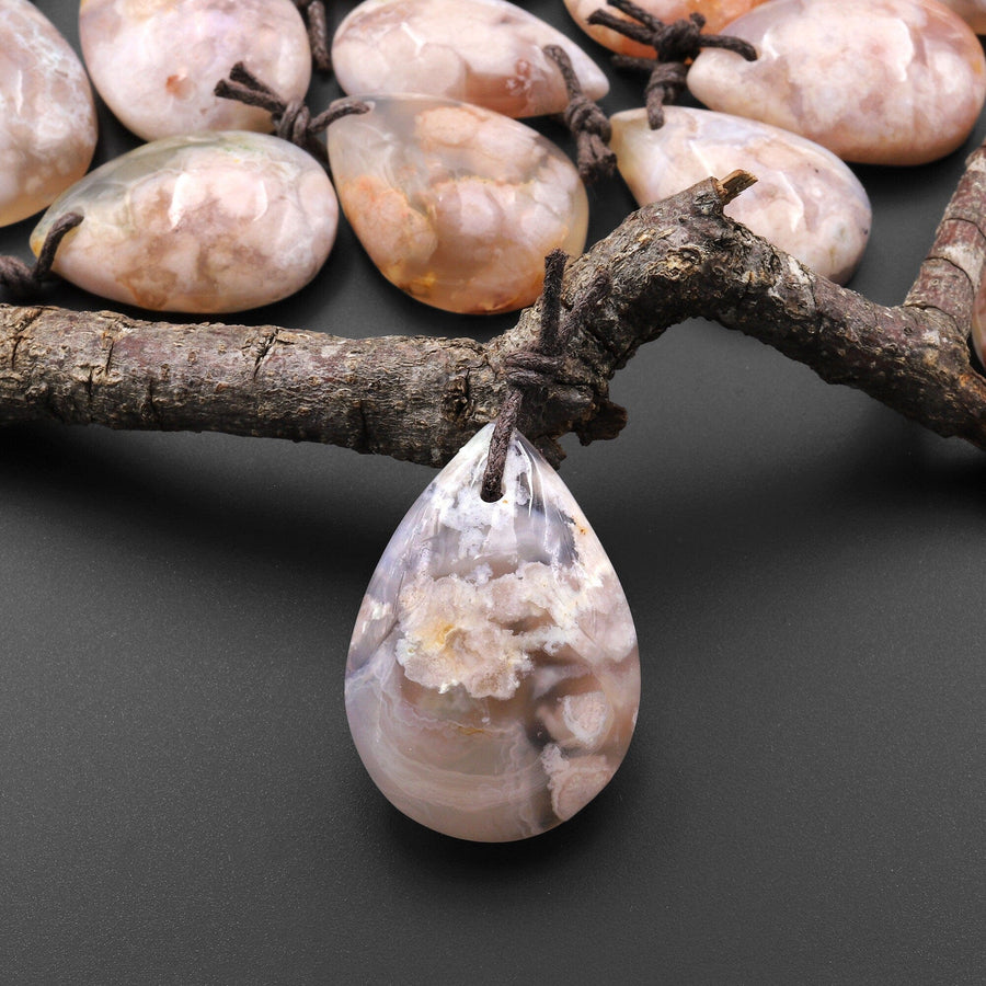 AAA Natural Cherry Blossom Agate Teardrop Gemstone Pendant Aka Flower Agate