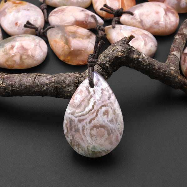 AAA Natural Cherry Blossom Agate Teardrop Gemstone Pendant Aka Flower Agate A2