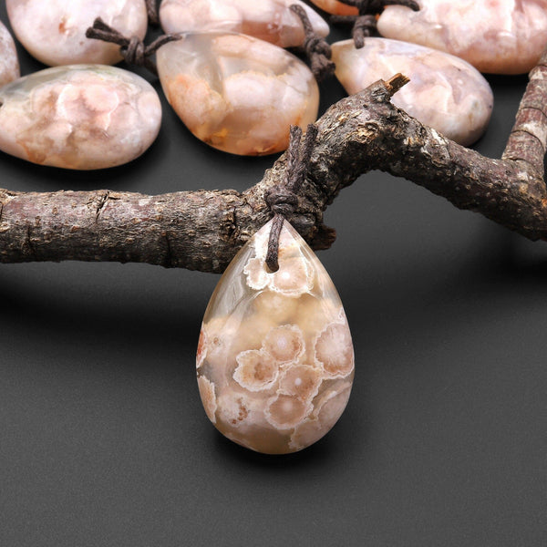 AAA Natural Cherry Blossom Agate Teardrop Gemstone Pendant Aka Flower Agate A5