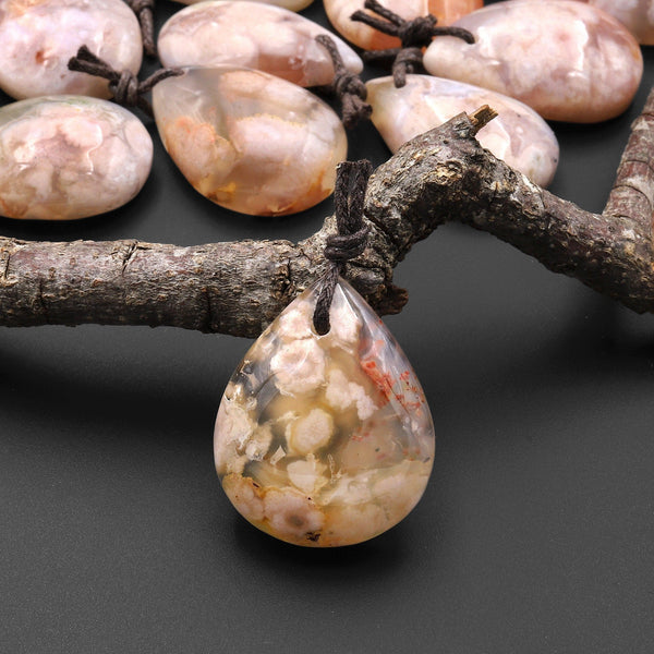 AAA Natural Cherry Blossom Agate Teardrop Gemstone Pendant Aka Flower Agate A8