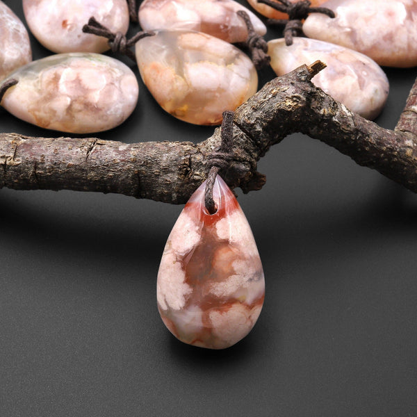 AAA Natural Cherry Blossom Agate Teardrop Gemstone Pendant Aka Flower Agate A11