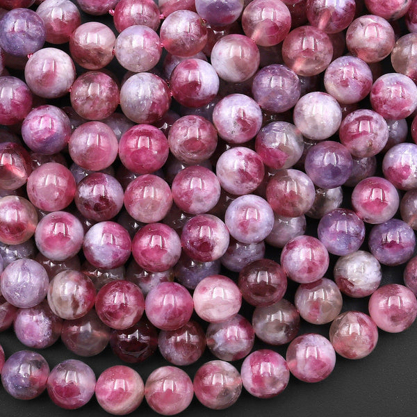 AAA Natural Pink Tourmaline Purple Lepidolite Gemstone Round Beads 6mm 7mm 8mm 9mm 10mm 11mm 12mm Shimmering Mica Matrix 15.5" Strand