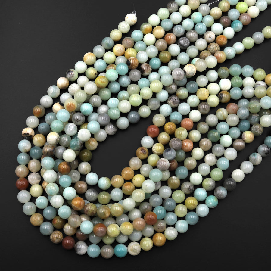 Natural Multicolor Amazonite 4mm 6mm 8mm Smooth Round Beads Gemstone 15.5" Strand B0458