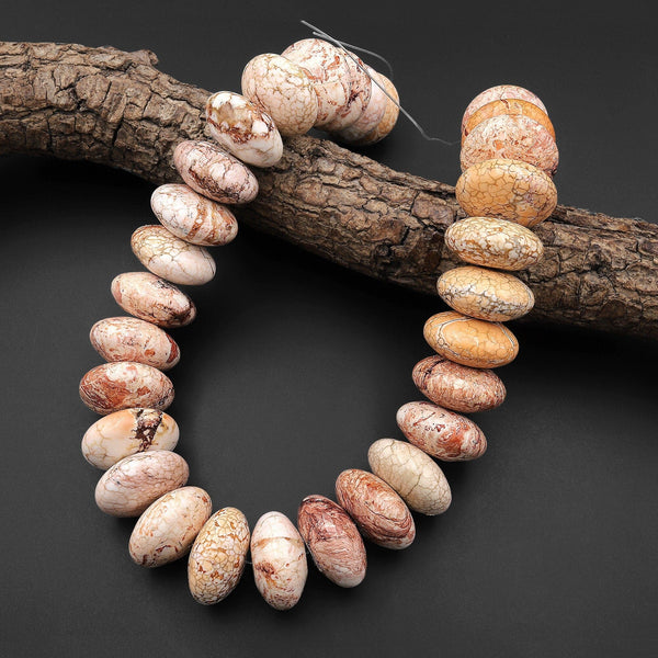 Large Natural White Turquoise Magnesite Beads Rare Red Iron Matrix 28mm Smooth Rondelle Wheel 15.5" Strand