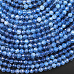 AAA Translucent Natural Stormy Blue Santa Maria Aquamarine Micro Faceted 4mm Round Beads 15.5" Strand