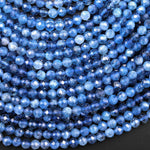 AAA+ Translucent Natural Blue Santa Maria Aquamarine Micro Faceted 2mm 3mm 4mm Round Gemstone Beads 15.5" Strand