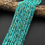 Natural Turquoise 3mm Faceted Round Beads Real Genuine Vibrant Blue Green Gemstone Micro Diamond Cut 15.5" Strand